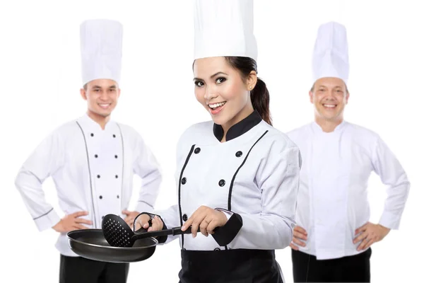 Retrato Grupo Chefs Restaurante Isolados Sobre Fundo Branco — Fotografia de Stock