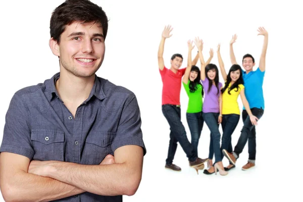 Caucásico hombre con asiático amigos — Foto de Stock