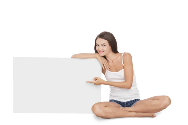 Woman smiling while leaning — Stock Photo, Image