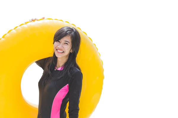 Mujer con tubo inflable — Foto de Stock