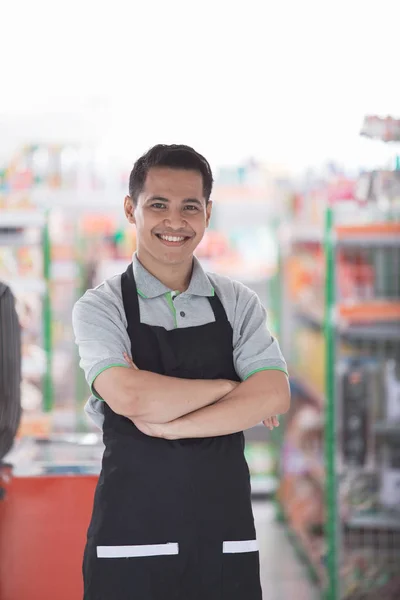 Supermarket owner standing — Stock Photo, Image
