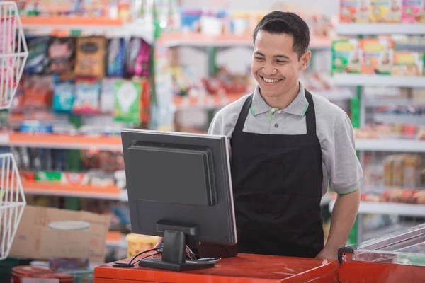 Happy asian male shopkeeper — Stock Photo, Image