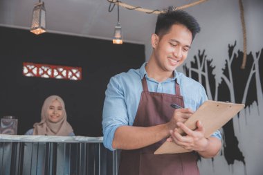 erkek garson sipariş yazılı önlük