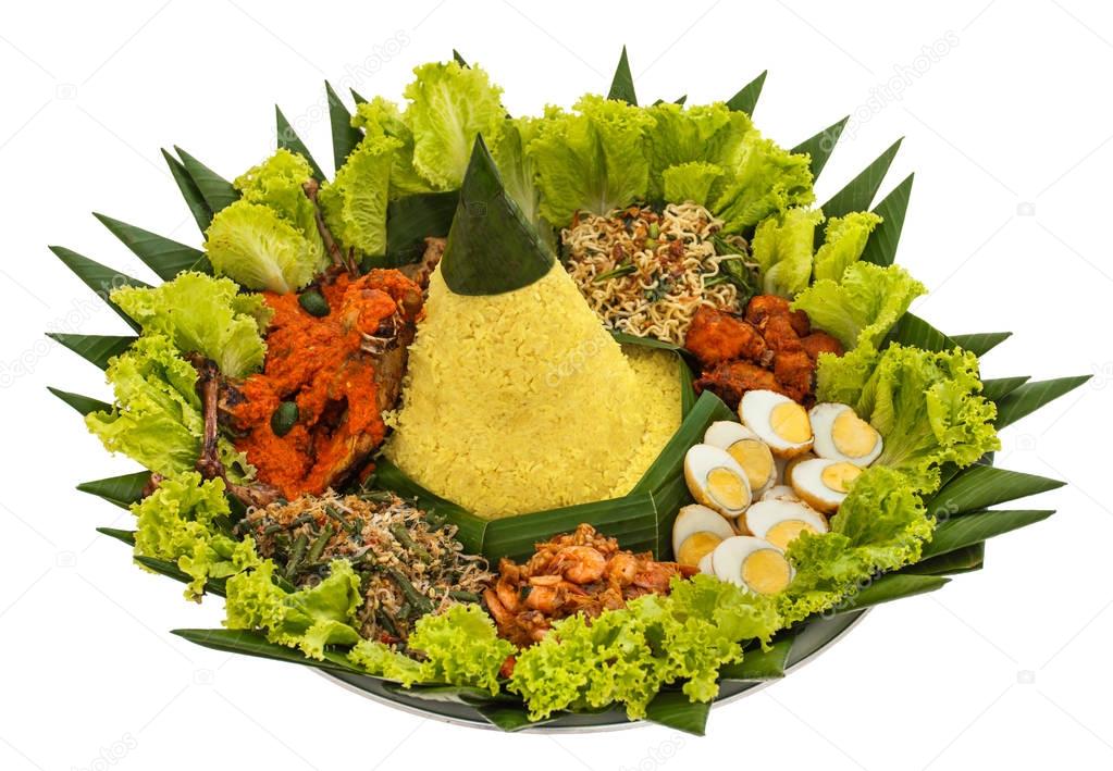 nasi tumpeng for celebration, indonesian cuisine