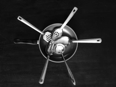 metal mutfak eşyaları ve tava kümesi