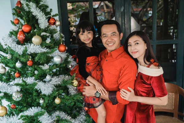 Keluarga dan anak menggantung dekorasi pohon Natal — Stok Foto