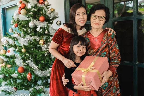 Anak memberikan hadiah kejutan untuk nenek — Stok Foto