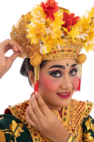 Asian woman portrait with Balinese dancer crown — Stock Photo, Image