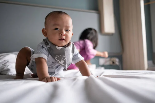 Baby boy lay on his tummy — Stock Photo, Image