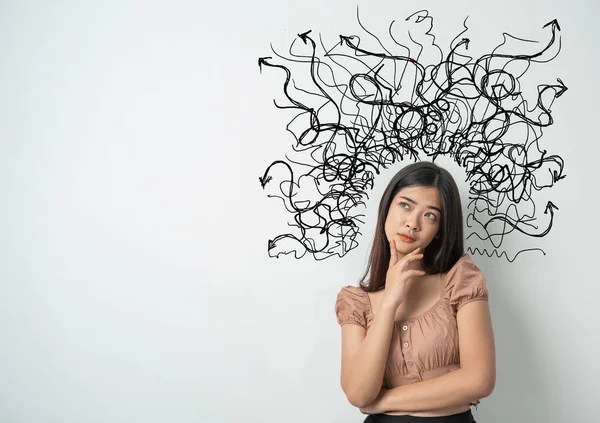 Aziatische vrouw stress en denken — Stockfoto