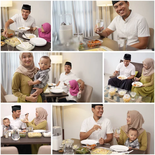 Keluarga muslim yang indah makan malam bersama — Stok Foto
