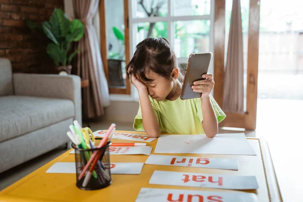 Stress kid during home online learning — Stock Photo, Image