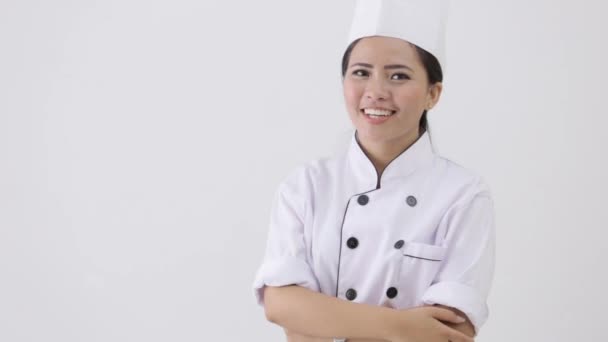 Γυναίκα σεφ δείχνει τον αντίχειρα επάνω — Αρχείο Βίντεο