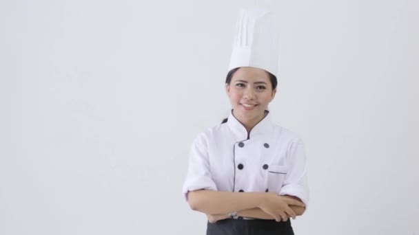 Chef donna su bianco — Video Stock