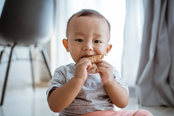 少年がクッキービスケットを食べる — ストック写真