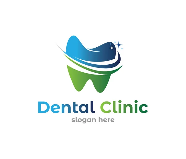 Ilustración del diseño del logotipo del vector para la atención médica clínica dental, la práctica del dentista, el tratamiento dental, dientes y boca sanos — Archivo Imágenes Vectoriales