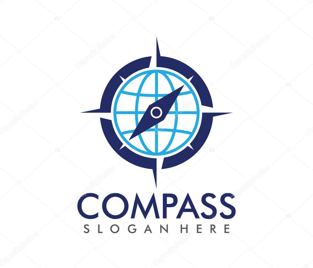 vector logo design illustration for travel tour agency, location navigation compass adventure, explore icon