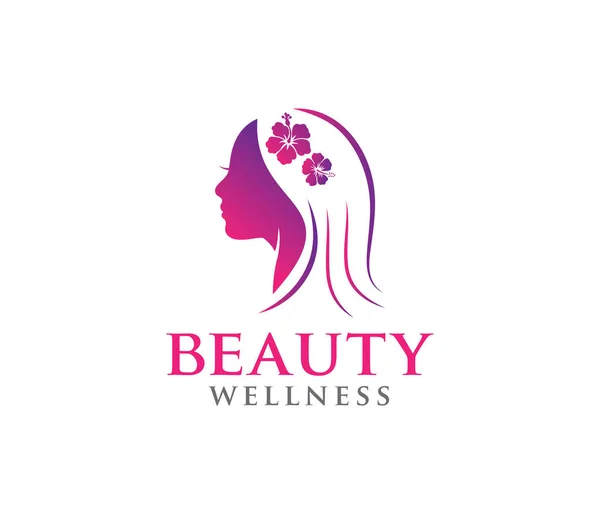 Gambar desain logo vektor untuk kesehatan wanita kecantikan, salon kecantikan, kelas yoga, riasan kosmetik - Stok Vektor