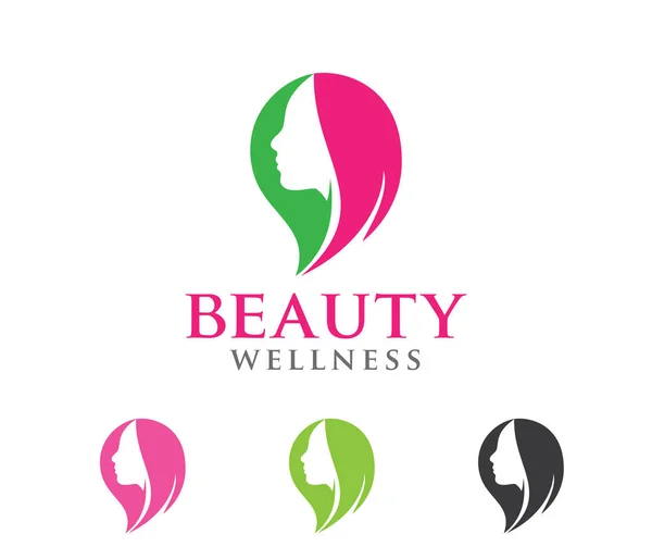 Gambar desain logo vektor untuk kesehatan wanita kecantikan, salon kecantikan, kelas yoga, riasan kosmetik - Stok Vektor