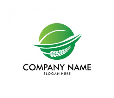 Tarım, tarım, buğday çiftliği, kırsal tarım alanı, doğal hasat için vektör logosu tasarımı