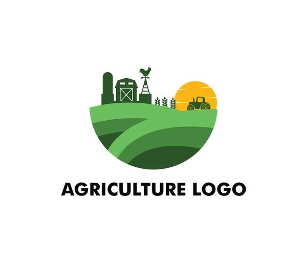 Disegno del logo vettoriale per l'agricoltura, agronomia, azienda agricola di grano, campagna rurale campo agricolo, raccolto naturale — Vettoriale Stock