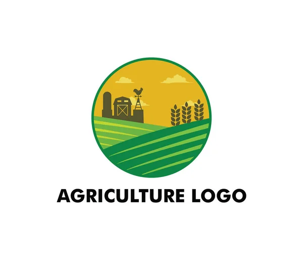Векторний дизайн логотипу для сільського господарства, агрономії, пшеничної ферми, сільськогосподарського сільського господарства, природного врожаю — стоковий вектор