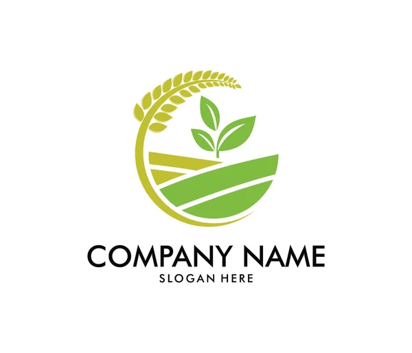 Disegno del logo vettoriale per l'agricoltura, agronomia, azienda agricola di grano, campagna rurale campo agricolo, raccolto naturale — Vettoriale Stock