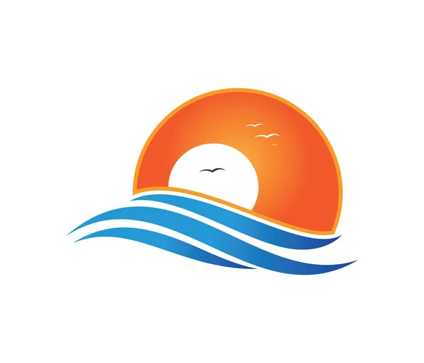 Dinamik dalga, okyanus deniz su dalgası ev tesisi, yelkenli tekne, okyanus cruise tur için vektör logo tasarım — Stok Vektör