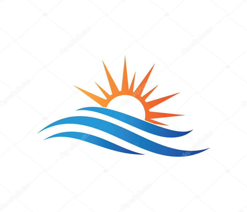 vector logo design for dynamic wave, ocean sea water wave home resort, sailing boat, ocean cruise tour