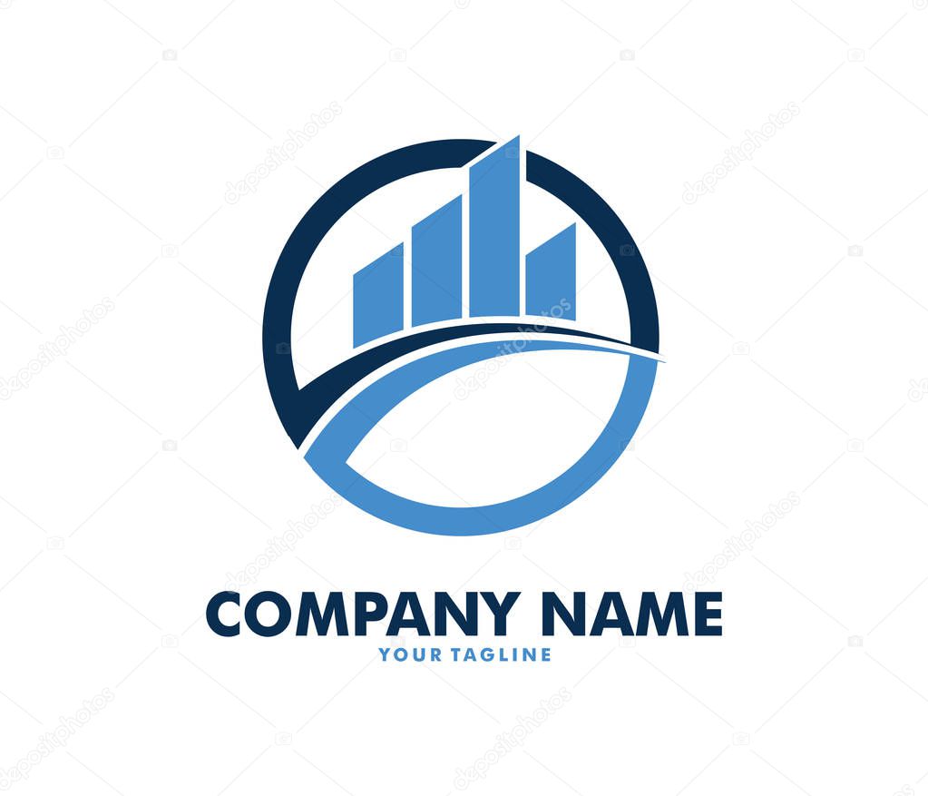 vector logo design info graphic of line bar chart of financial or stock exchange, increase profit