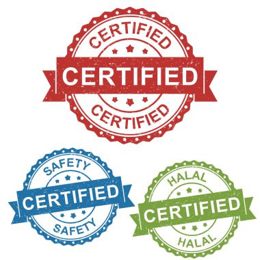 certified, safety, halal, vector badge label stamp tag for product, marketing selling online shop or web e-commerce clipart