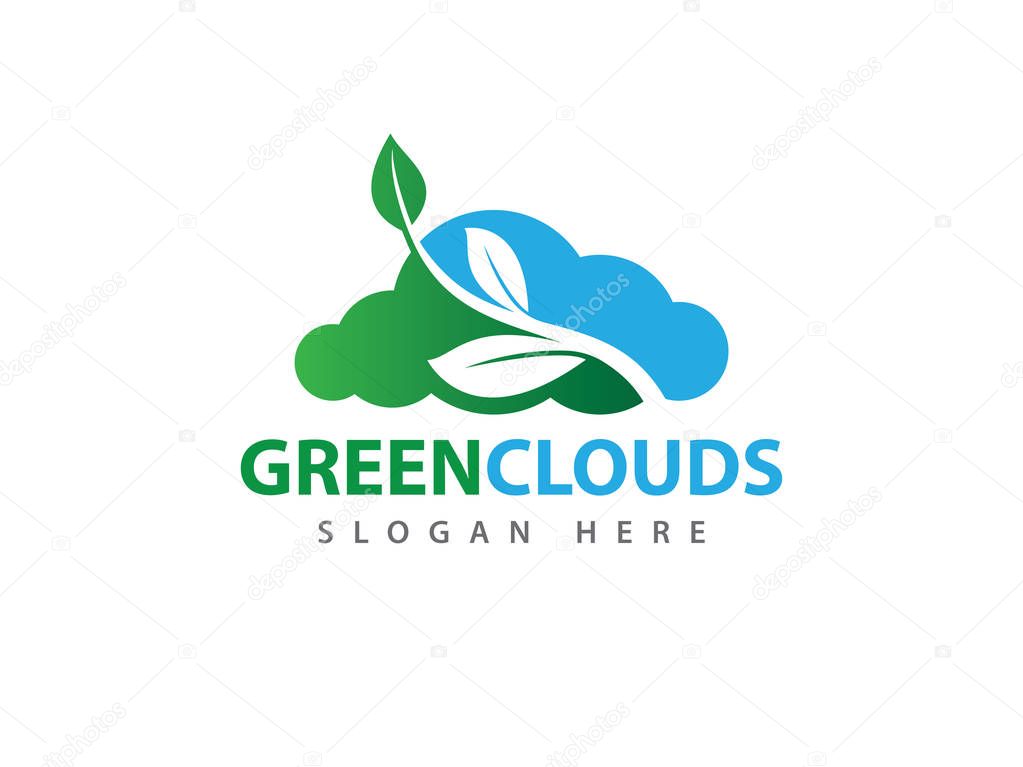 vector online green technology cloud storage logo design