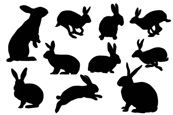 Bunny silhouette vector set — Stock Vector