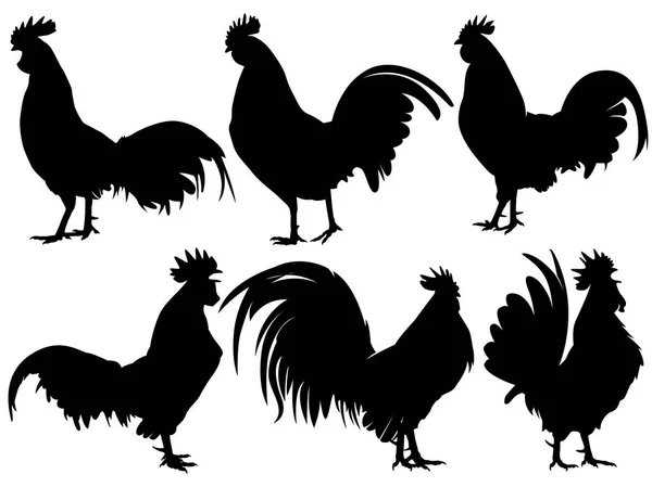 Rooster cock chicken silhouette vector set — Stock Vector
