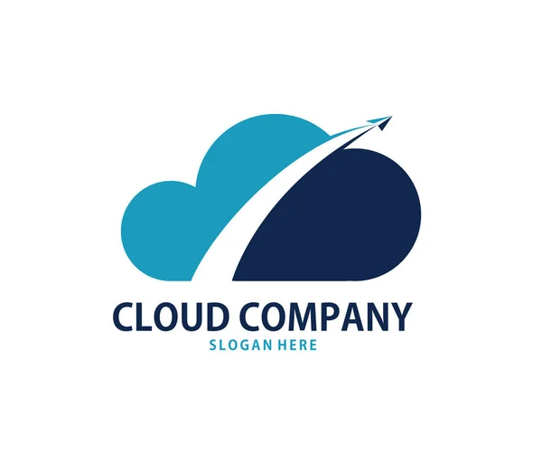 Viaje vectorial más allá de la nube en línea diseño de logotipo de almacenamiento en nube — Vector de stock