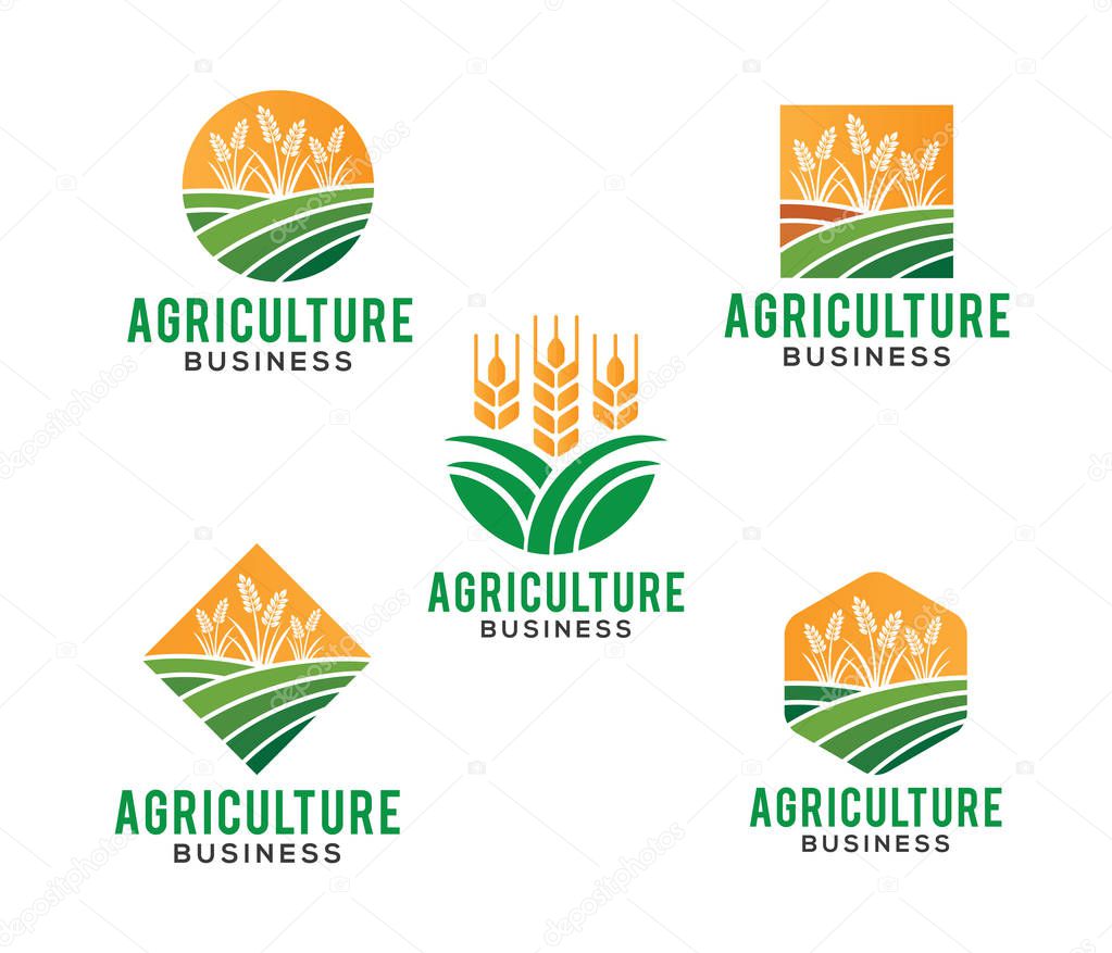 Vector logo design and illustration of agriculture business, company, research, harvest, plant, technology, agronomy, filed, laboratory