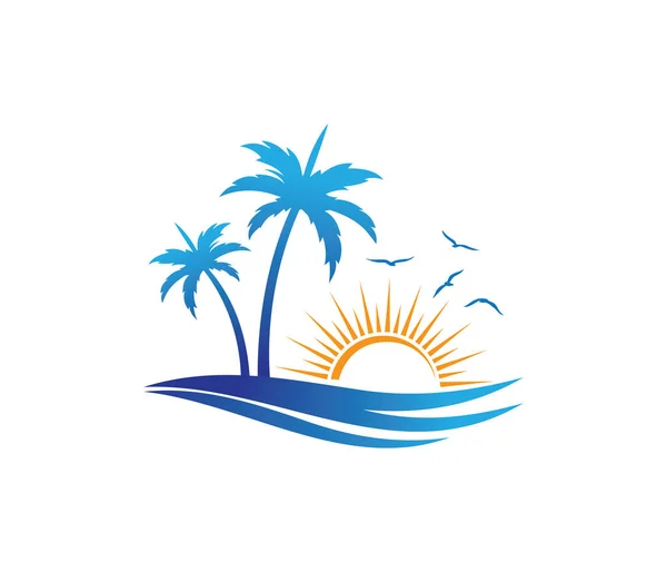 ホテル観光休日夏ビーチ ココヤシの木ツリー ベクトルのロゴ デザイン — ストックベクタ
