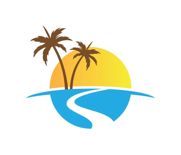Hotelli matkailu loma kesä ranta kookos palmu vektori logo suunnittelu — vektorikuva