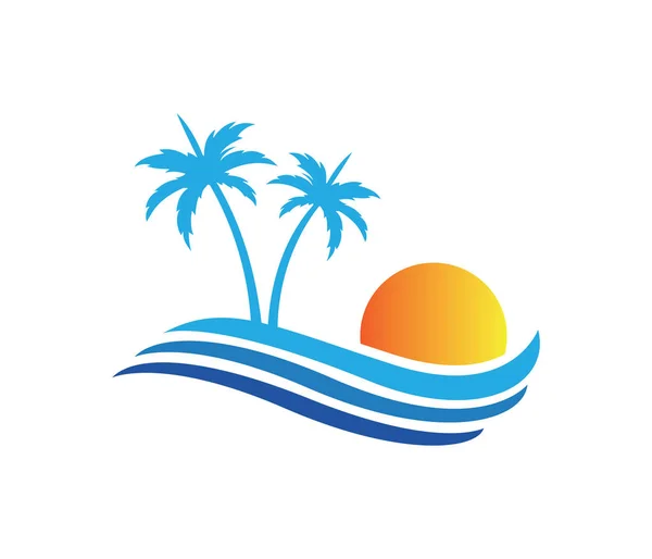 Hotel turism semester sommaren beach coconut palm tree vektor Logotypdesign — Stock vektor