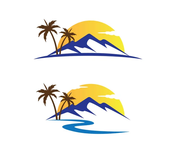 Hôtel tourisme vacances été plage cocotier palmier vecteur logo design — Image vectorielle