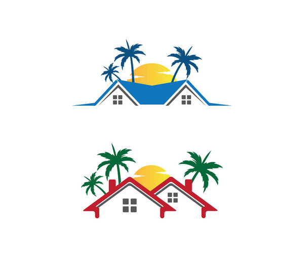 гостиничный туризм летний пляж кокосовая пальма векторный дизайн логотипа
