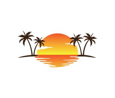 otel turizm tatil yaz plaj Hindistan cevizi hurma ağacı vektör logo tasarım