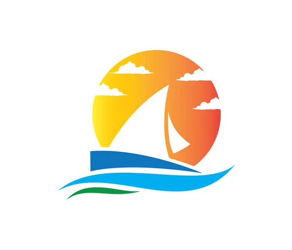 Vektor Logo Design des Ozeans Meer Wasser Strand Sommer Segeln Tourismus — Stockvektor