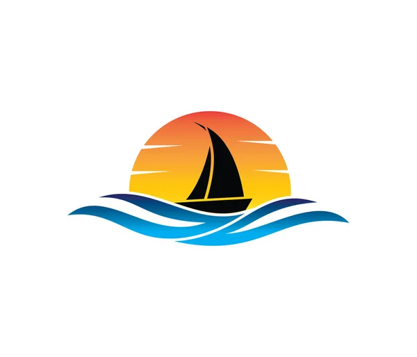 Vetor logotipo design de oceano mar água praia verão vela turismo — Vetor de Stock