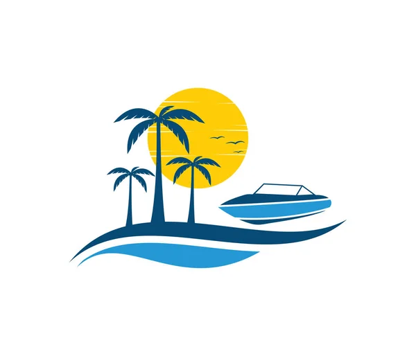 Vetor logotipo design de oceano mar água praia verão vela turismo — Vetor de Stock