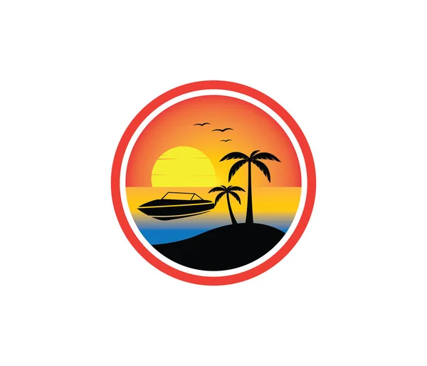 Vector logo ontwerp van Oceaan Zee water zomer zeilen strandtoerisme — Stockvector