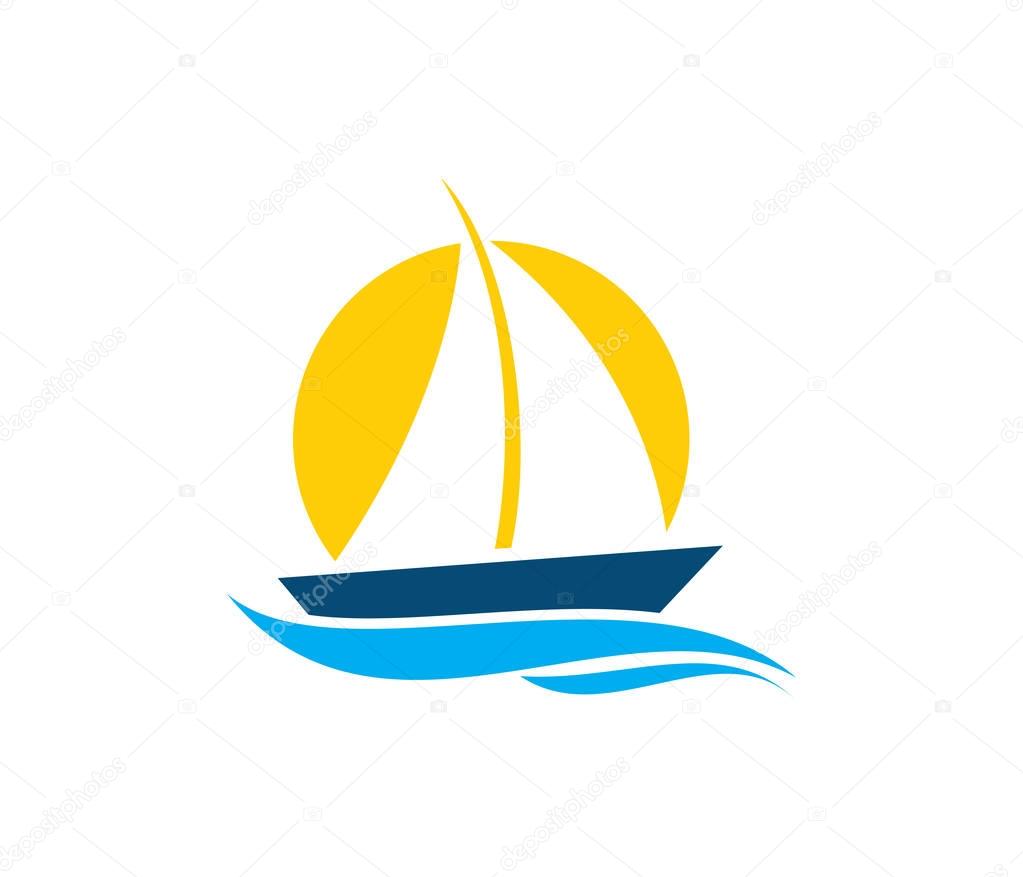 vector logo design of ocean sea water beach summer sailing tourism