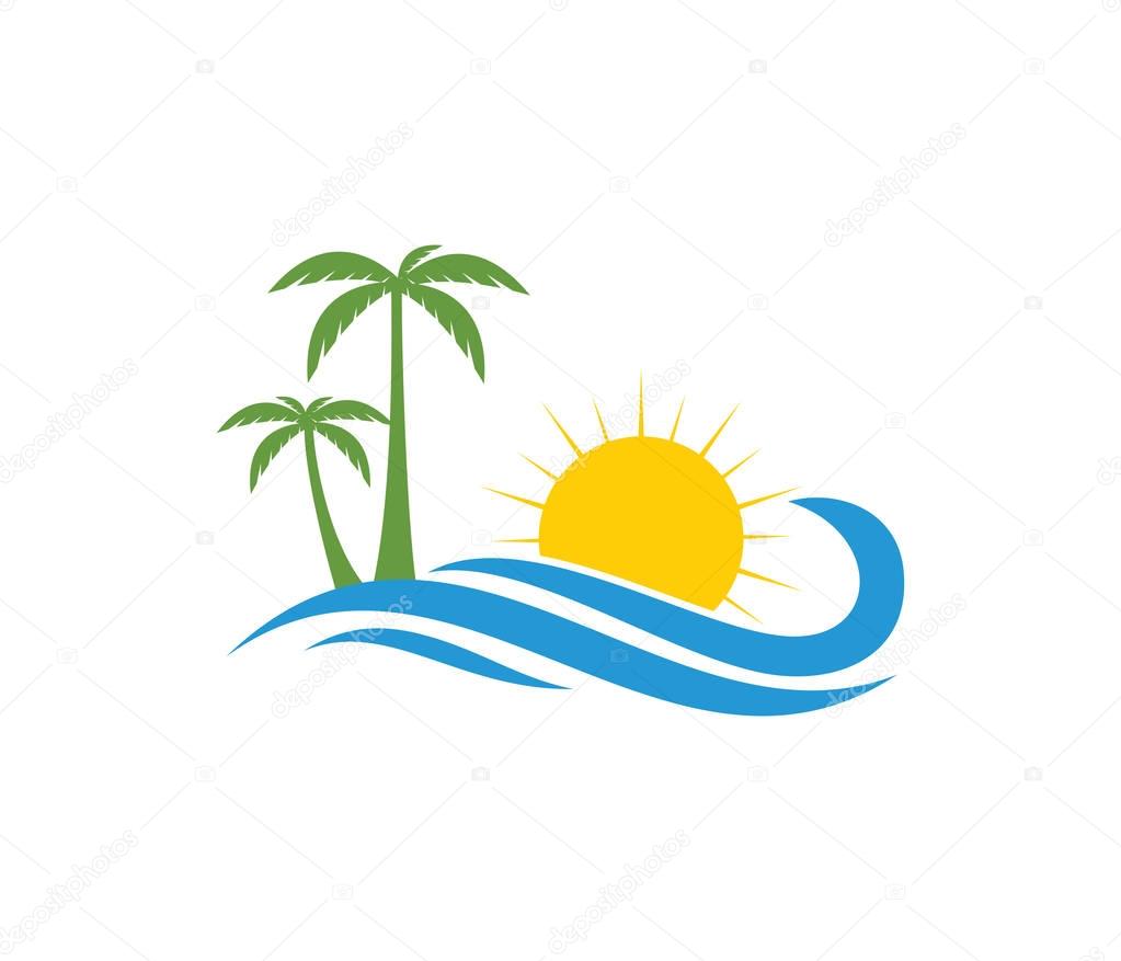 vector logo design of ocean sea water beach summer sailing tourism