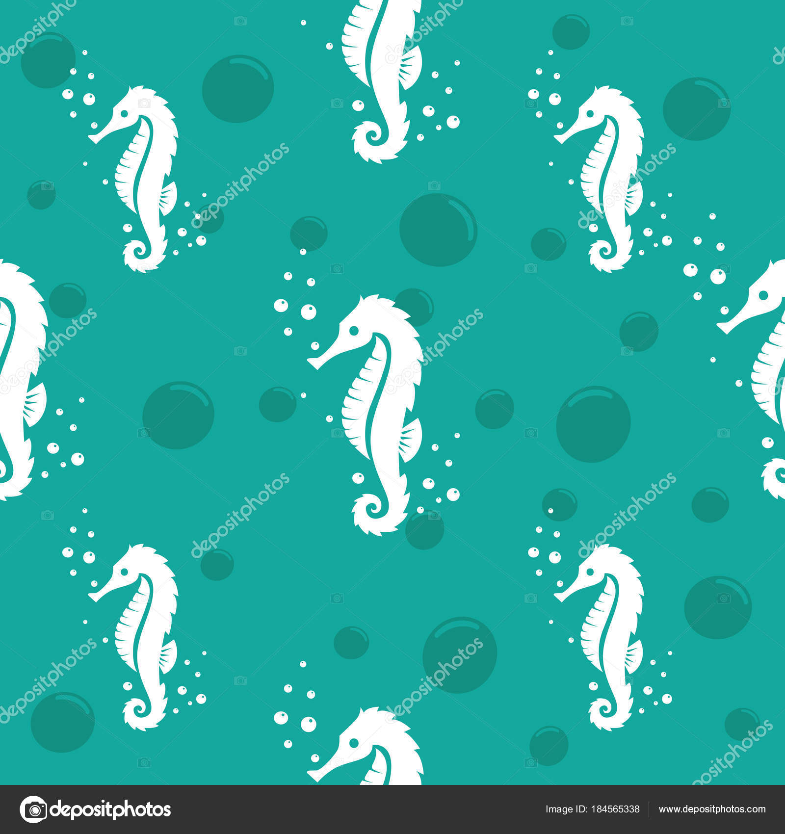 白緑海テーマのタツノオトシゴとバブルのベクトルの背景と壁紙のシームレス パターン ストックベクター C Great19