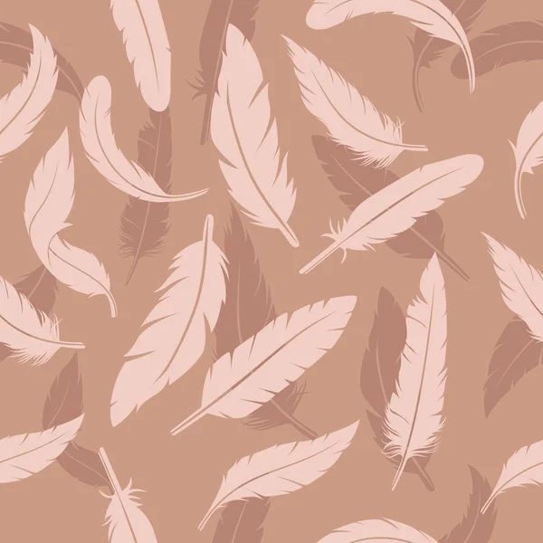 Plantilla de patrón sin costura de plumas de color marrón suave — Archivo Imágenes Vectoriales